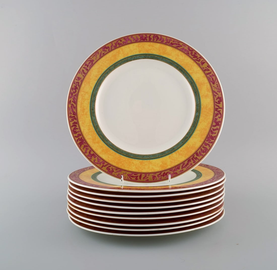 Paloma Picasso for Villeroy & Boch. 10 "My way" porcelain dinner plates. Colorful decoration. 1990s.: Paloma Picasso for Villeroy & Boch. 10 "My way" porcelain dinner plates. Colorful decoration. 1990s. Diameter: 27.2 cm. In excellent condition. Stamped. Reserve: $413.00 Shipping: Domestic: Shipping r