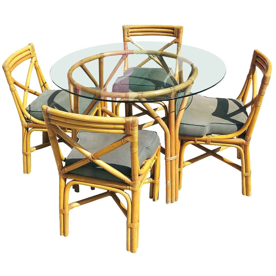 Restored Mid-century Rattan Table with Chairs Dining Set (1 of 19)