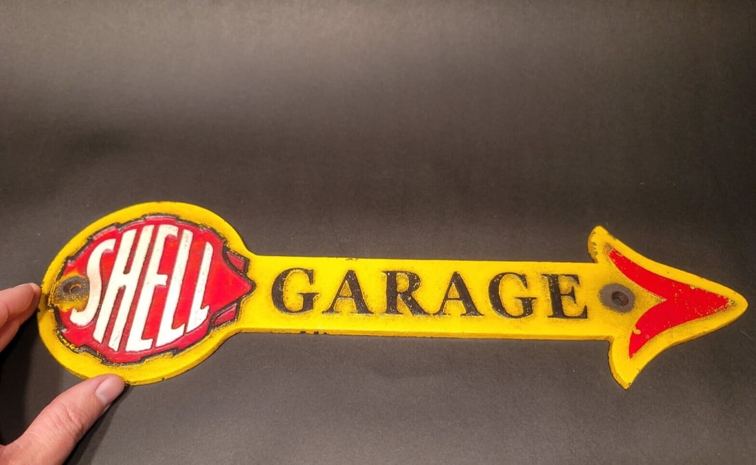 Cast Iron Shell Gas Oil Garage Sign Plaque (1 of 15)