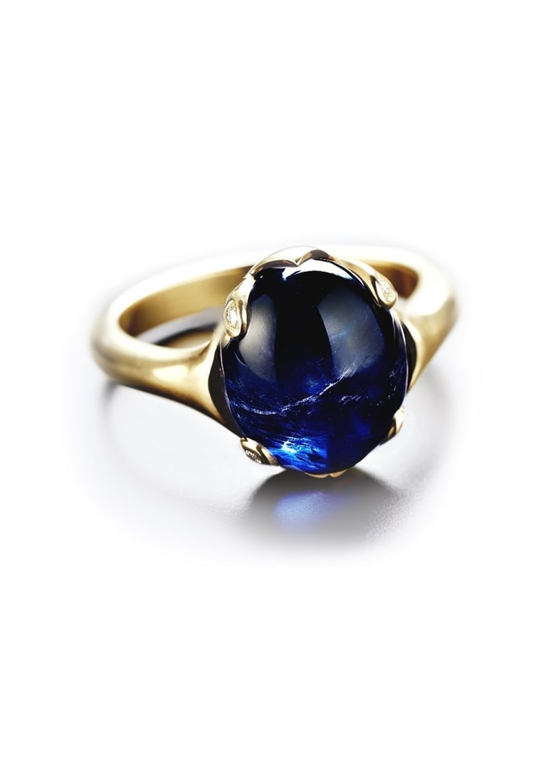 Eighteen Karat Yellow Gold Three Carats Sapphire Ring with Diamonds (1 of 10)