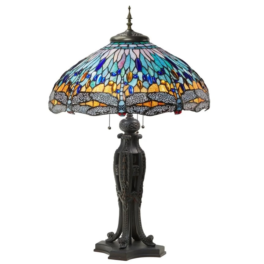 35"H Dragonfly Tiffany-Style Stained Glass Table Lamp (1 of 13)