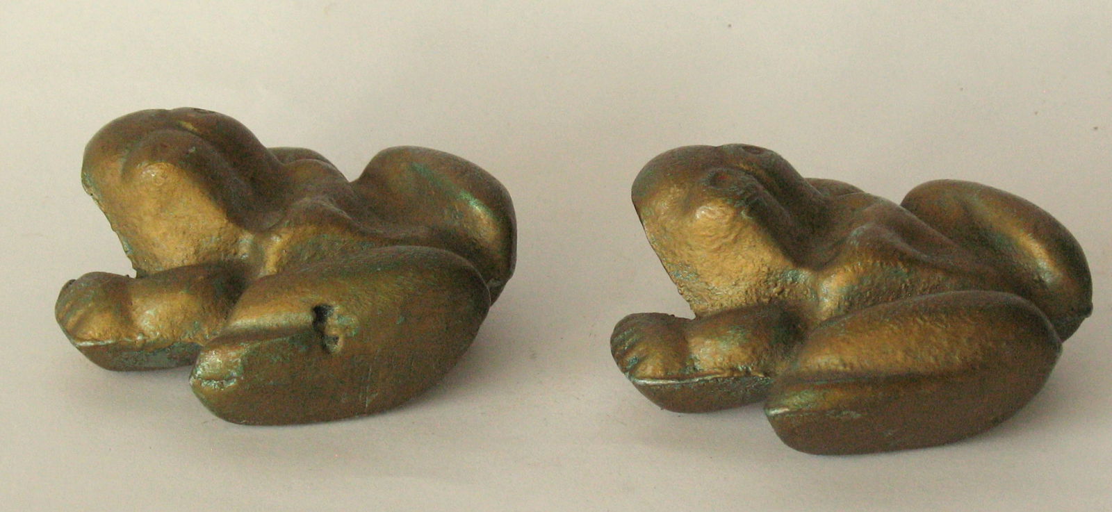 Pair of antique brass anatomically correct frog paper weights in all original patina & condition. (1 of 4)