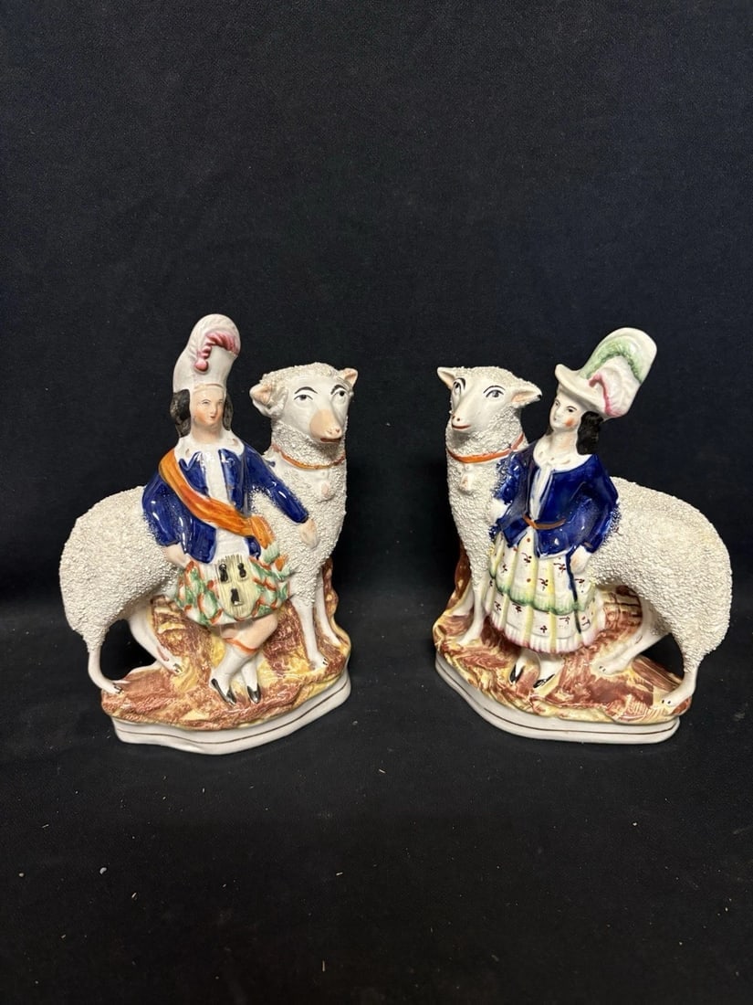 Pr Children W/sheep Staffordshire Figures: They measure 8” x 5 1/2” x 2 1/2” and dates around around the 1880’s. They have no chips, cracks or repairs Shipping: Domestic: Flat-rate of $15.00 to anywhere within the conti