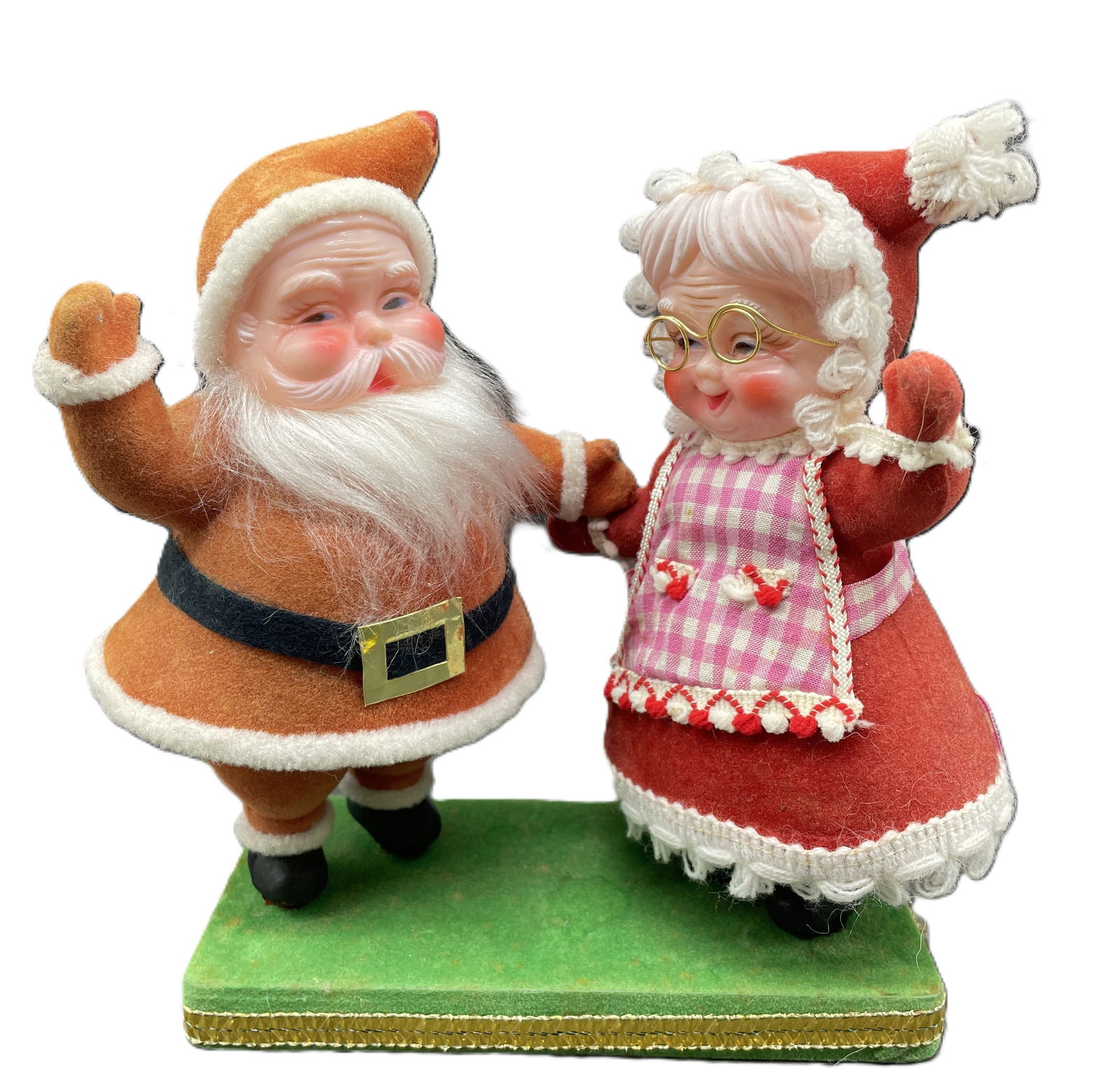 Christmas Santa & Mrs Claus Felt Flocked Dancing Figures Decor Vintage Japan (1 of 7)