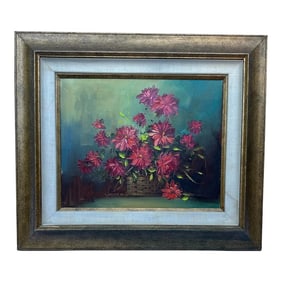Signed Floral Still Life Oil Painting Gold Frame