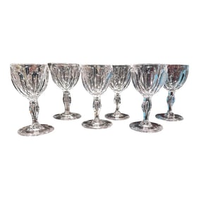 Set of 6 Antique Libbey Crystal Glass Port Wine Cut Panel Air Trap Bubble Stems Early 20th Century