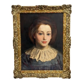 Late 19th Century British Oil Painting Portrait of a Young Lady Blue Dress by George Percy Jacomb-Ho