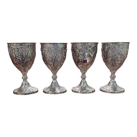 Mid 20th Century Corbell & Co Silver Plated Port Wine Cherubs & Grape Vine Goblets, England- Set of