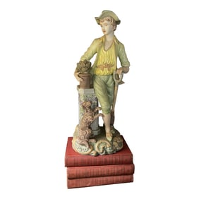 Vintage Porcelain Statue of Boy and Dog a Tall Piece