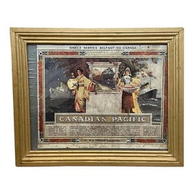 Antique Edwardian Canadian Trans Pacific Ships Advertising Poster Framed Showcard