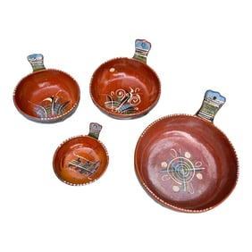 Tlaquepaque Mexican Pottery Redware Clay Handled Serving Nesting Bowls Set of 4