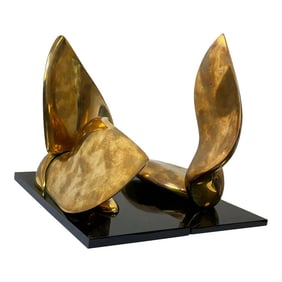 Pair American Abstract Gilt Bronze Small Swans Sculptures by Jack Zejac