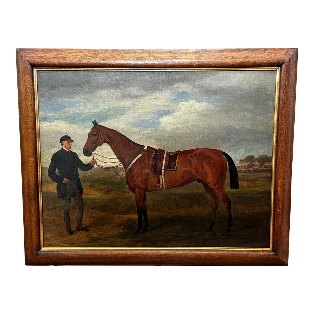 19th Century Oil Painting Victorian Bay Hunter Horse With Groom at French Fair Dated 1863 (1 of 12)