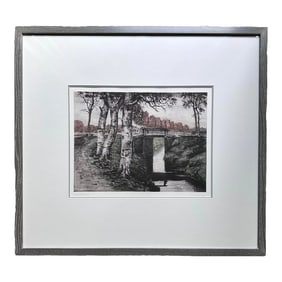 Signed Landscape Wall Art Etching by Muller Germany Antique