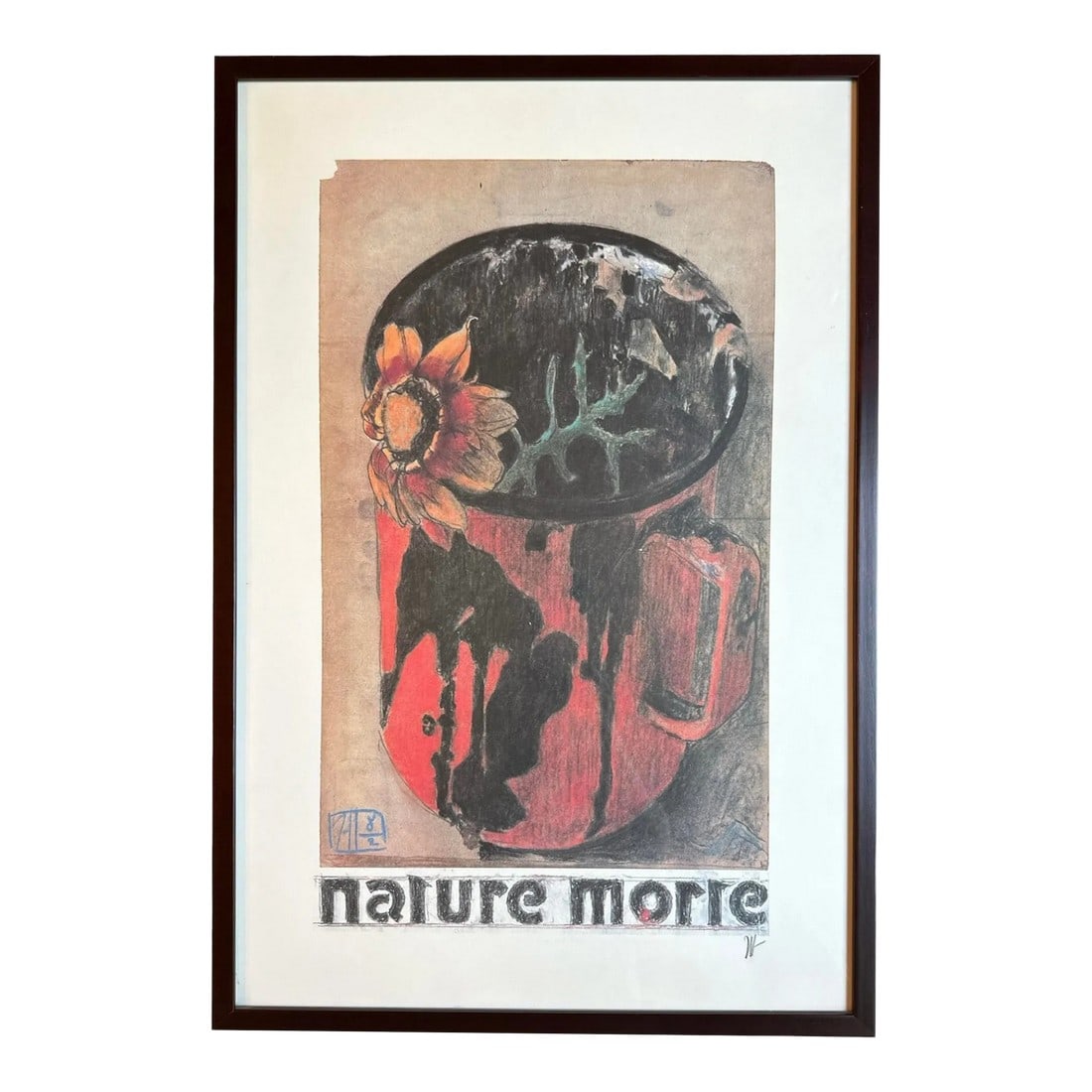 Horst Janssen "Nature Morte" Hand Signed Color Lithograph Poster Framed: Vintage color lithograph by Horst Janssen (1929 – 1995) on Van Gelder Zonen paper. Pencil Signed bottom right. Professional mahogany colored framing in excellent condition. Frame Size 17.5" wide