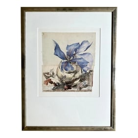Horst Janssen Blue Floral 1987 Offset Lithograph Germany, Framed
