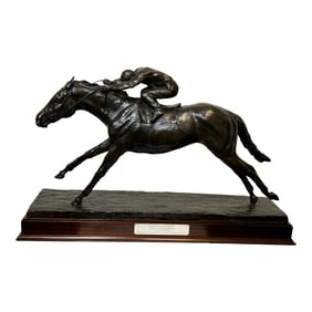 First Edition Bronze Race Horse Dunfermline Jockey Willie Carson Sculpture by Phillip Blacker Dated