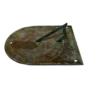 Small English 17th Century Bronze Garden Sundial Plate With Verdigris Patina