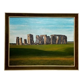 Oil Painting Salisbury Plain Stonehenge After Jasper Francis Cropsey Framed