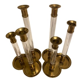 Pair of 21st Century Brass and Lucite Candelabras