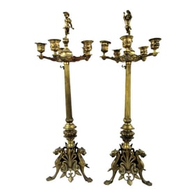 Circa 1890 Grand Tour Roman Bronze Candelabra Attributed to Barbedienne Foundry - a Pair