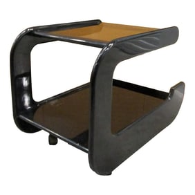 1950s Space Age Wood Black Lacquer Bar Cart Game Table Attributed to Marcello Siard