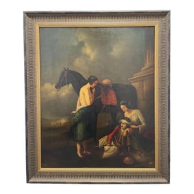 19th Century Oil Painting Battle the Wounded Greek Attributed Abraham Cooper Ra Framed