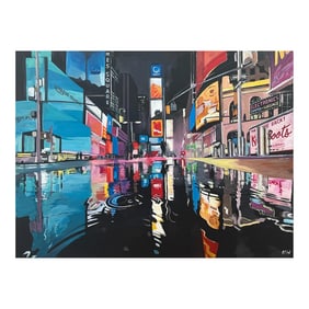 Times Square New York City Reflections After the Rain by British Urban Artist