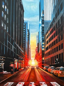Manhattan Henge New York City Dramatic Sunset - Unique Original Cityscape Art by British Contemporar