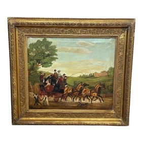 British 19th Century Oil Painting Royal Mail Carriage With Horses After James Pollard