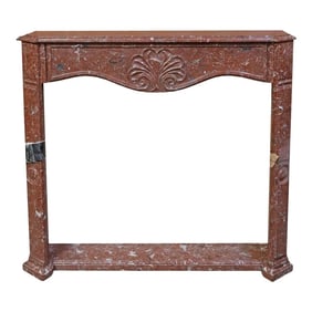 Vintage French Shell Carved Red Marble Fireplace Surround