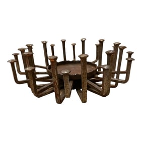 Vintage Steel Square Nail Brutalist Sculpture Candle Holder