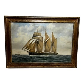 20th Century British Seascape Oil Painting Schooner Sailing Ship Kathleen & May by John L Chapman
