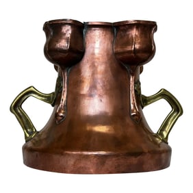 Late 19th Century Dutch Art Nouveau Copper With Brass Handles Tulips Garden Planter