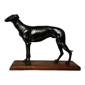Antique 1920s Small British Art Deco Prized Racing Greyhound Stud Bronze Sculpture
