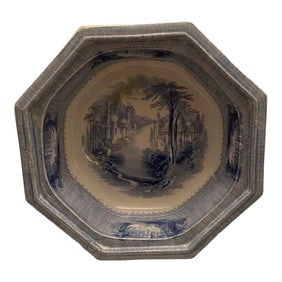 19th Century English J. Clementson Ironstone Blue Transfer-Ware "Siam" Pattern Octagonal Serving Bow