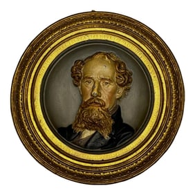 Traditional British Victorian 19th Century Gilt Bronze Charles Dickens Portrait Wall Sculpture