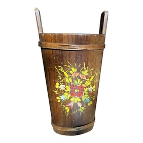 1940s Hand Painted Folk Art Wood Umbrella Stand Vase
