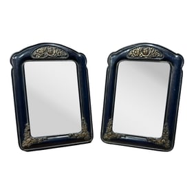 Late 20th Century Victorian Blue & Gold Tone Resin Picture Frames - A Pair