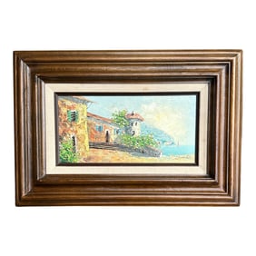 Mid 20th Century Original Seaside Landscape Oil Painting Reynolds Framed
