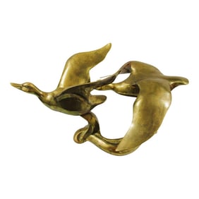 1950s Mid-Century Modern Large Brass Two Ducks in Flight Sculpture