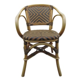 1970s Vintage Bistro Style Rattan Curled Woven Back and Seat Arm Chair