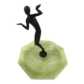 1920s Antique Karl Hagenauer Austria Art Deco Bronze Dancer Sculpture on Green Onyx