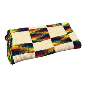 Vintage Hand Knit Grannie Square Checkered Afghan Throw