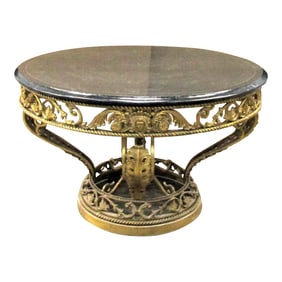 1980s Henredon French Louis XV Style Ornate Cast Iron Gold Centre Table Faux Marble