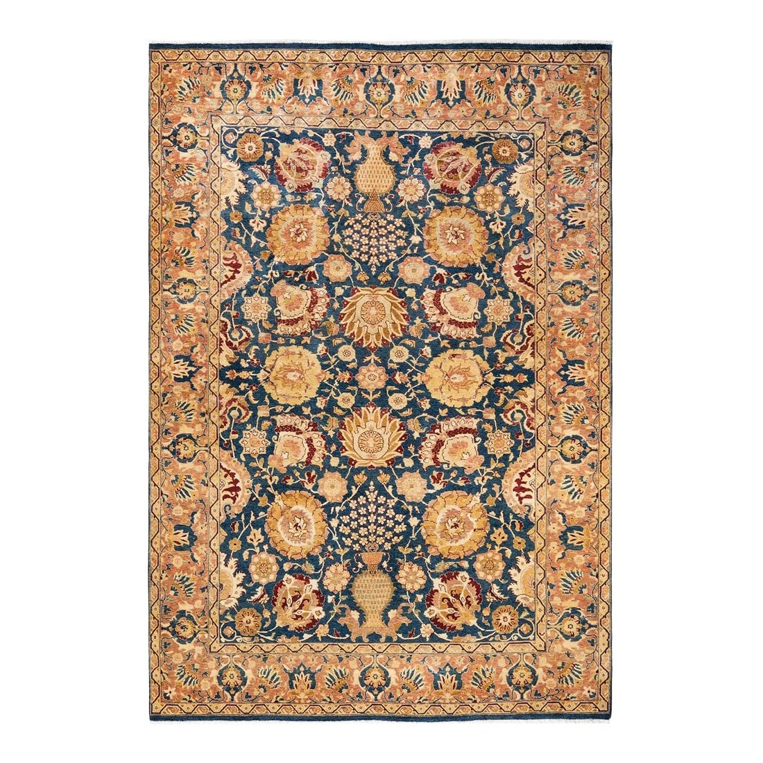 Mogul, One-of-a-Kind Hand-Knotted Area Rug - Blue, 6' 0" x 8' 9": With understated palettes and allover designs, the rugs in the Mogul Collection will bring timeless sophistication to any room. Influenced by a spectrum of Turkish, Indian, and Persian designs, the ar