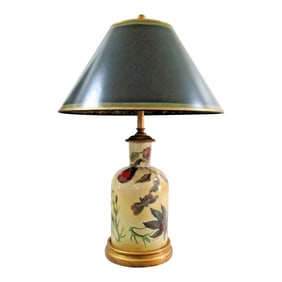 Theodore Alexander Hand Painted Porcelain Botanical Butterfly Table Lamp