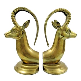 Pair of Mid-Century Modern Hollywood Regency Brass Ibex Bookends Circa 1950s