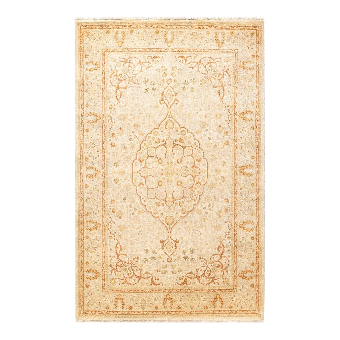 Mogul, One-of-a-Kind Hand-Knotted Area Rug - Ivory, 4' 1" x 6' 5": With understated palettes and allover designs, the rugs in the Mogul Collection will bring timeless sophistication to any room. Influenced by a spectrum of Turkish, Indian, and Persian designs, the ar