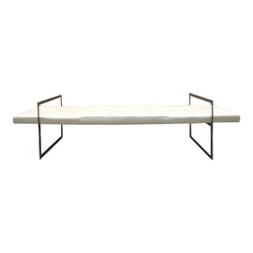 1970s Vintage Italy Alivar Tech Bench Designed by Matteo Scandola White Leather and Chrome